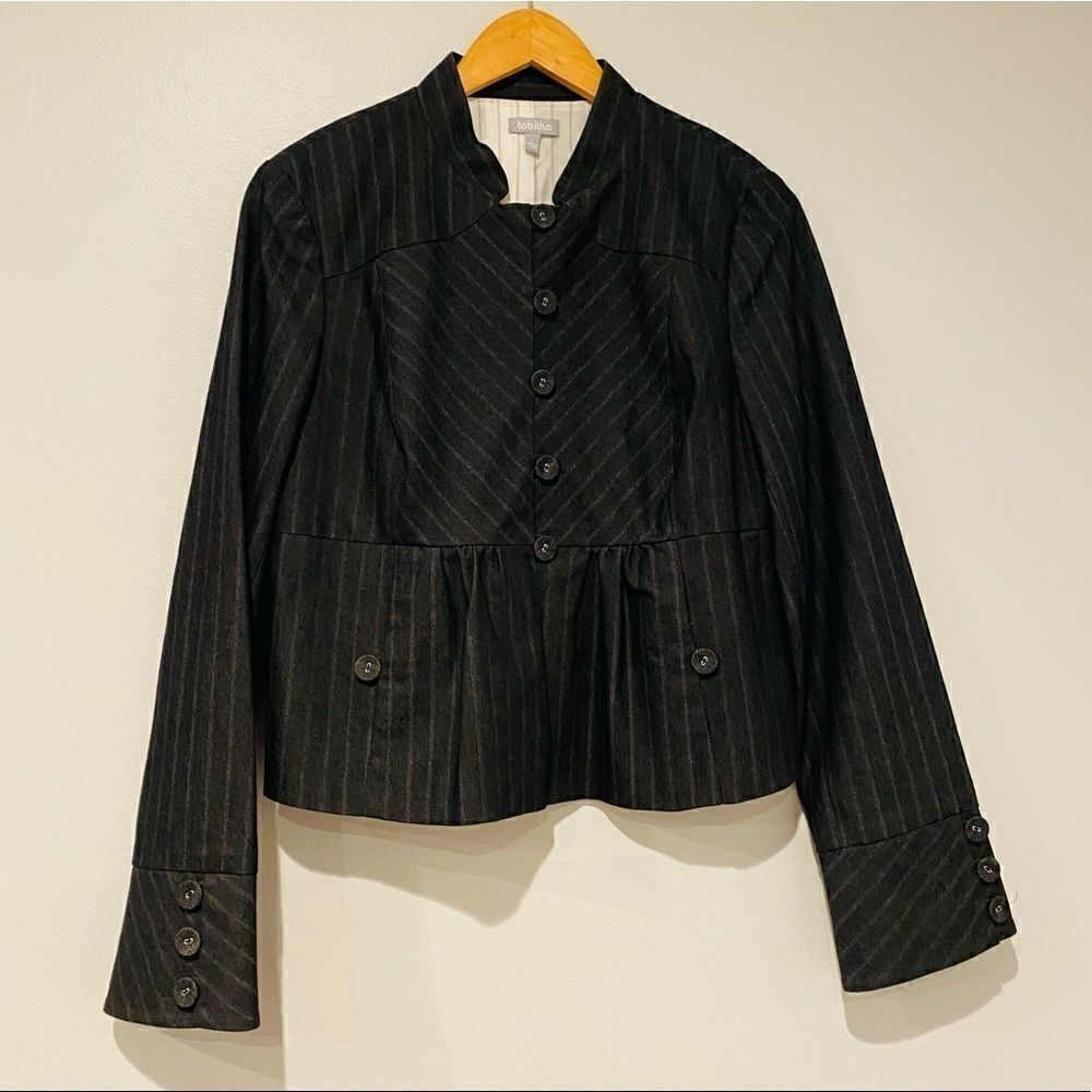 Tabitha Peplum Pinstripe Short Blazer Size Large